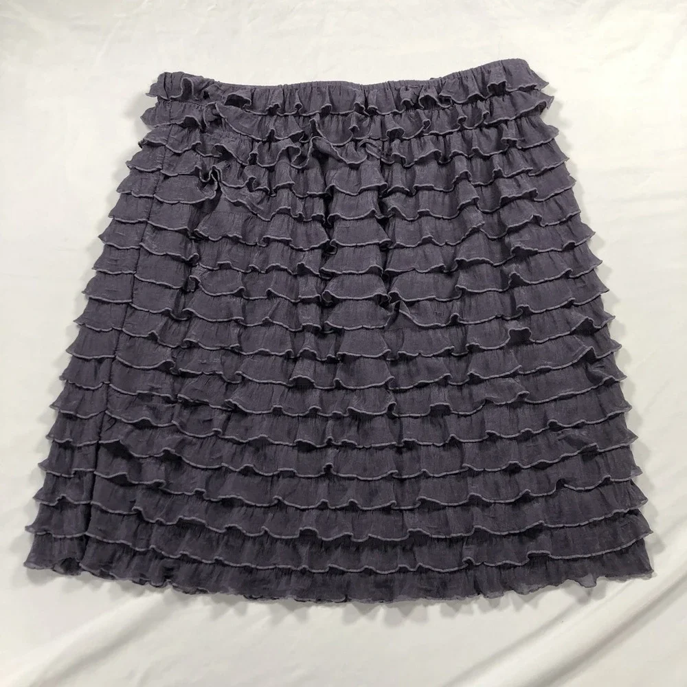 XHILARATION ABOVE-KNEE SKIRT (purple-gray w/ elastic waist & ruffles) Size Small
